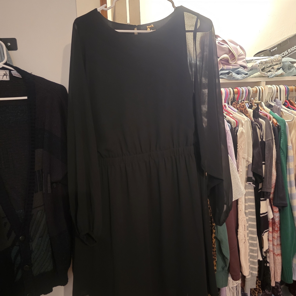 Reitmans Black Long Sleeve Dress with Sheer Detail